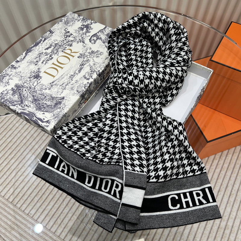 Dior Scarf Houndstooth Cashmere Black