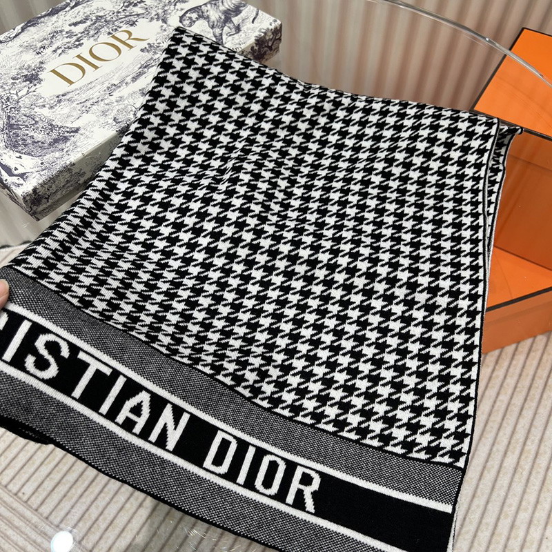 Dior Scarf Houndstooth Cashmere Black