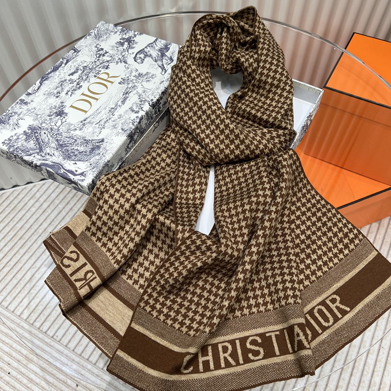 Dior Scarf Houndstooth Cashmere Brown