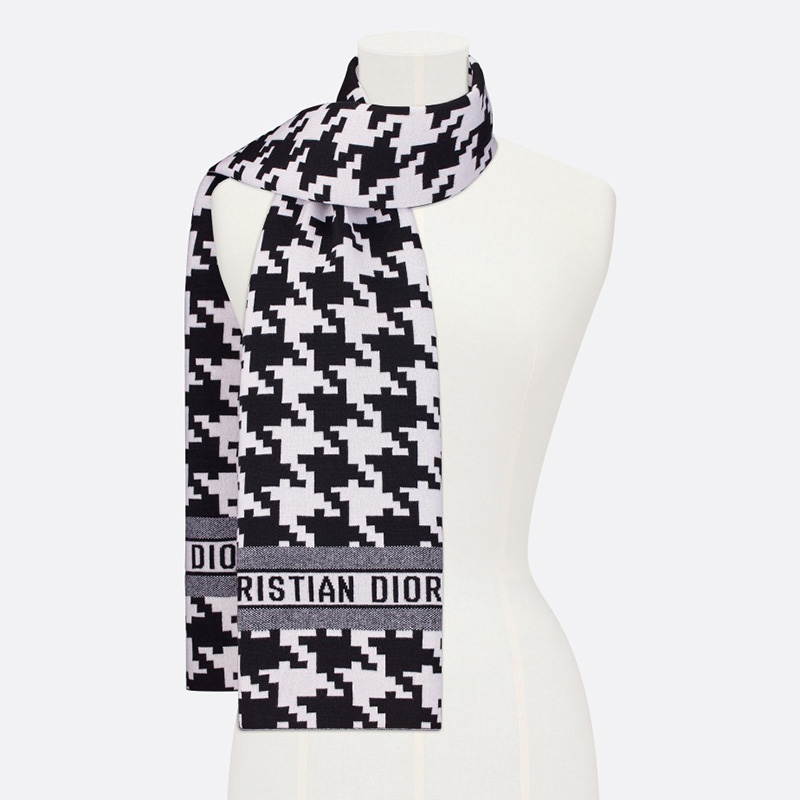 Dior Scarf Macro Houndstooth Technical Cashmere and Wool Black