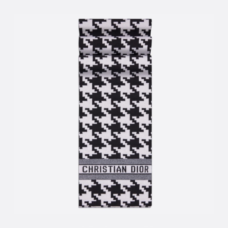 Dior Scarf Macro Houndstooth Technical Cashmere and Wool Black