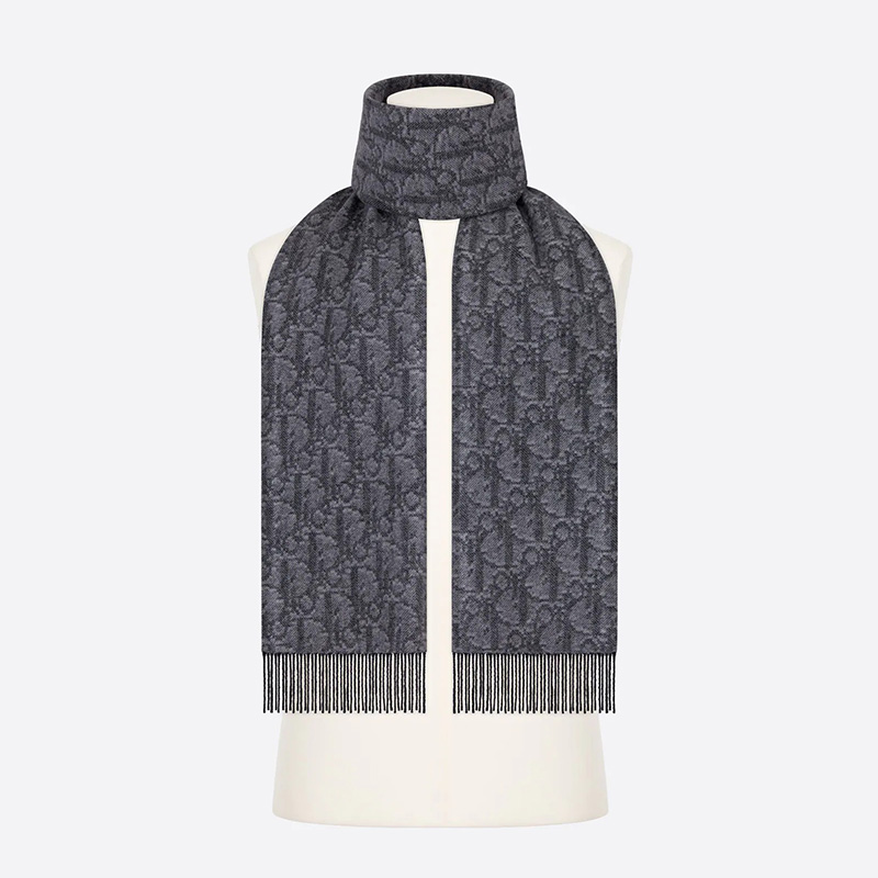 Dior Scarf Oblique Cashmere and Wool Grey/Black