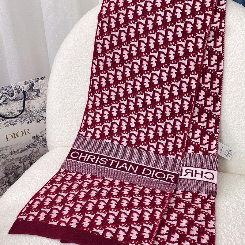 Dior Scarf Oblique Technical Cashmere Burgundy