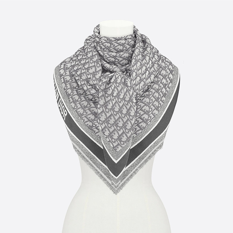 Dior Shawl D-Oblique Wool/ Silk and Cashmere Grey