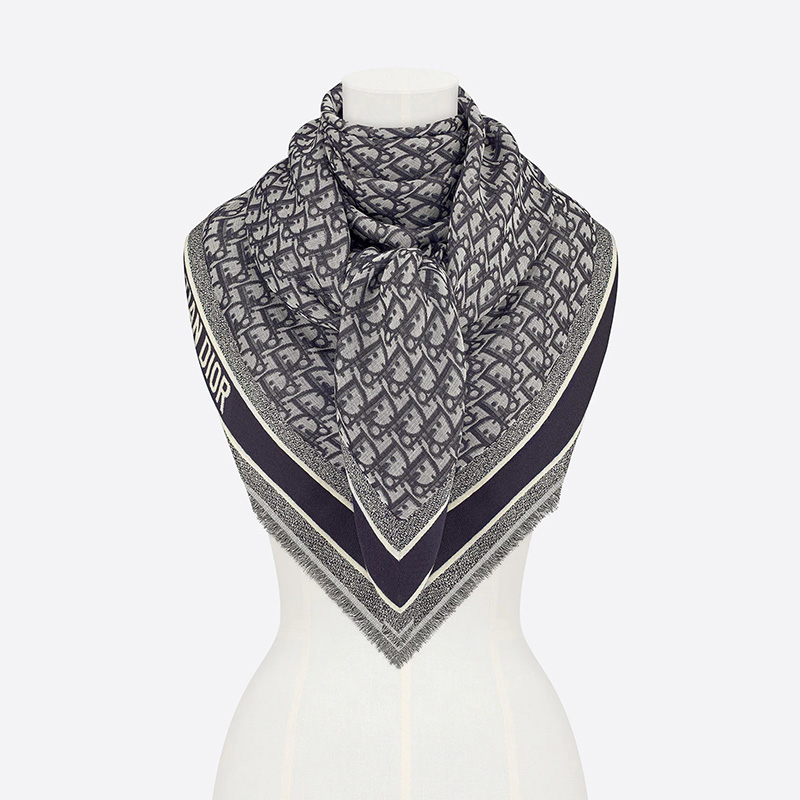 Dior Shawl D-Oblique Wool/ Silk and Cashmere Navy Blue