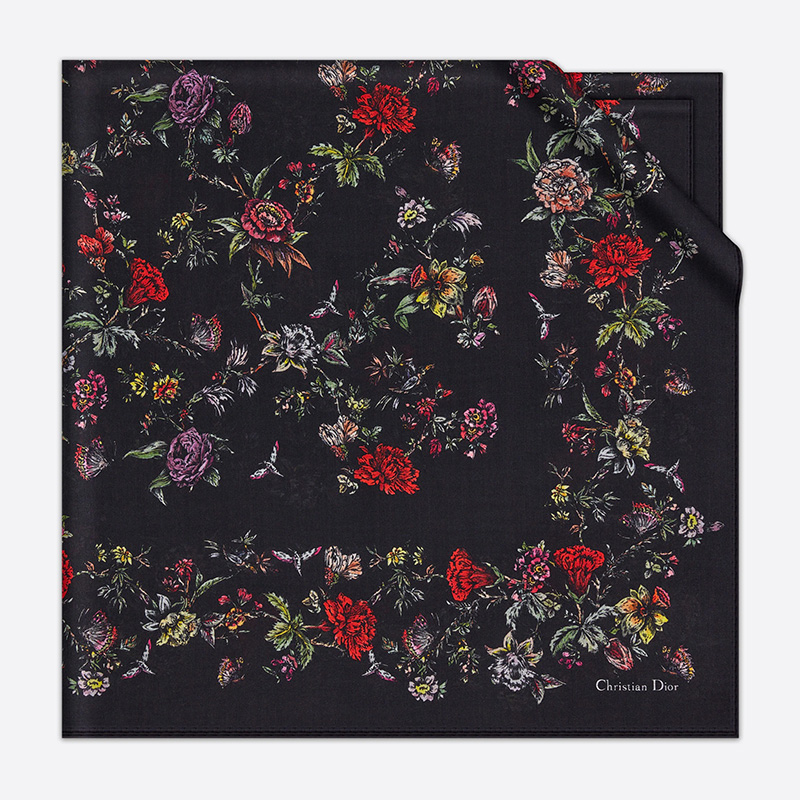 Dior Shawl Jardin Botanique Silk/ Wool and Cashmere Black