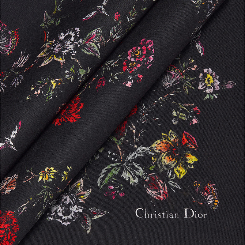 Dior Shawl Jardin Botanique Silk/ Wool and Cashmere Black