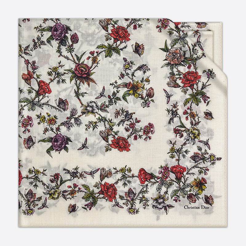 Dior Shawl Jardin Botanique Silk/ Wool and Cashmere White