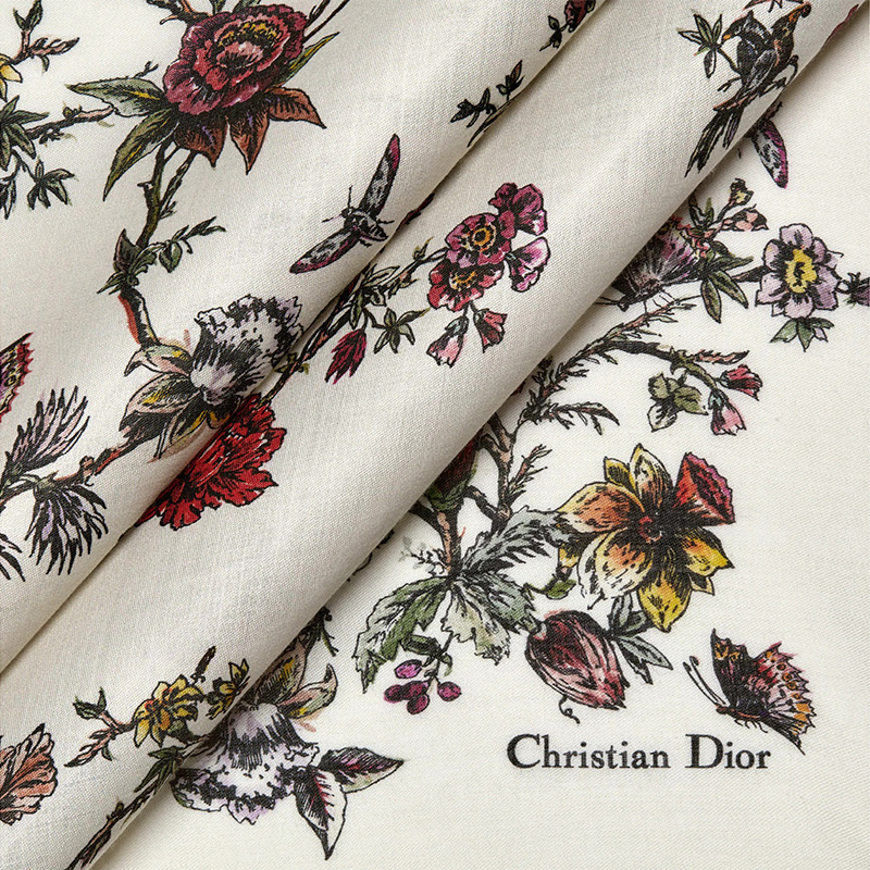 Dior Shawl Jardin Botanique Silk/ Wool and Cashmere White