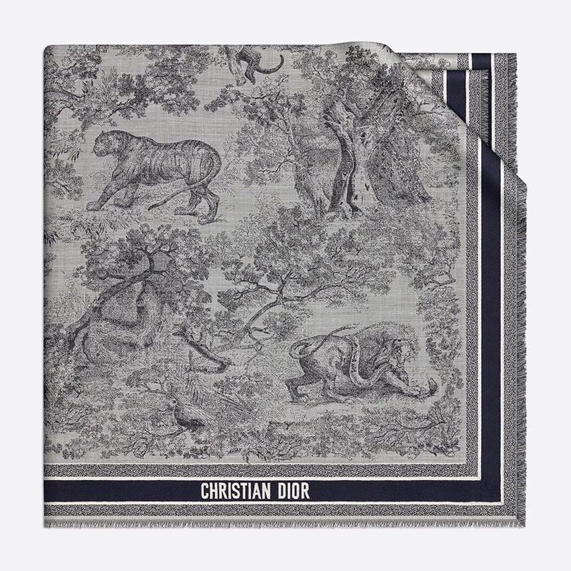 Dior Shawl Toile de Jouy Wool/ Silk and Cotton Grey