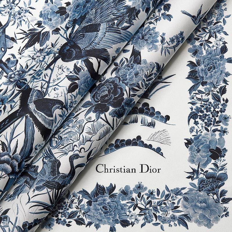 Dior Square Scarf Jardin d'Hiver Silk Blue