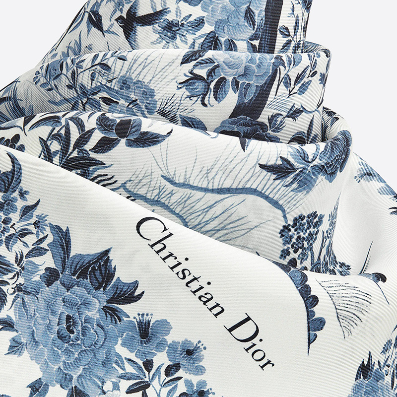 Dior Square Scarf Jardin d'Hiver Silk Blue