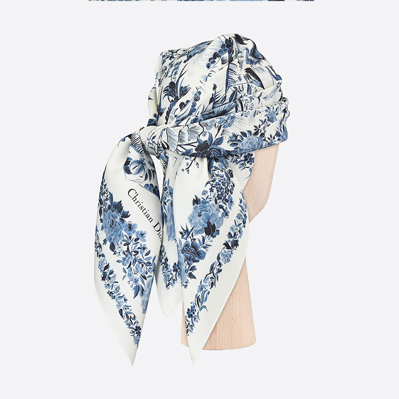 Dior Square Scarf Jardin d'Hiver Silk Blue