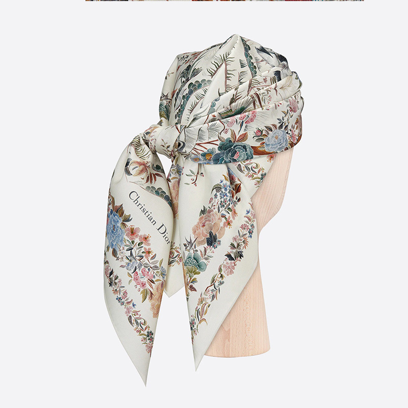 Dior Square Scarf Jardin d'Hiver Silk White