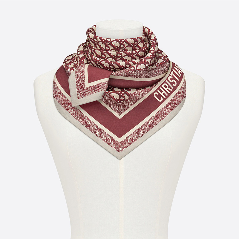 Dior Square Scarf Oblique Diortwin Silk Burgundy/Navy Blue