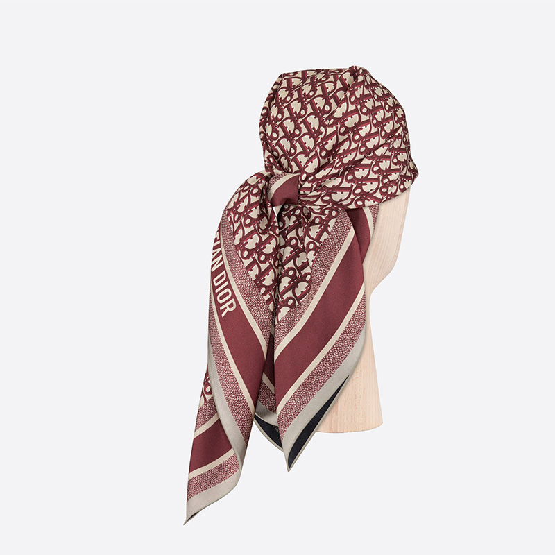 Dior Square Scarf Oblique Diortwin Silk Burgundy/Navy Blue