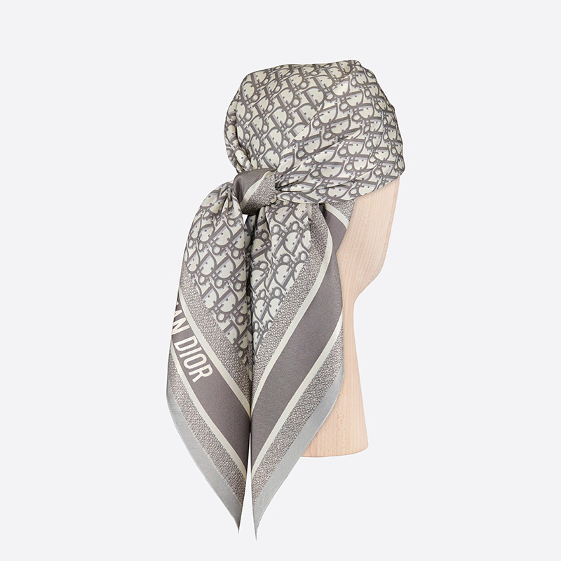 Dior Square Scarf Oblique Diortwin Silk Grey/Navy Blue