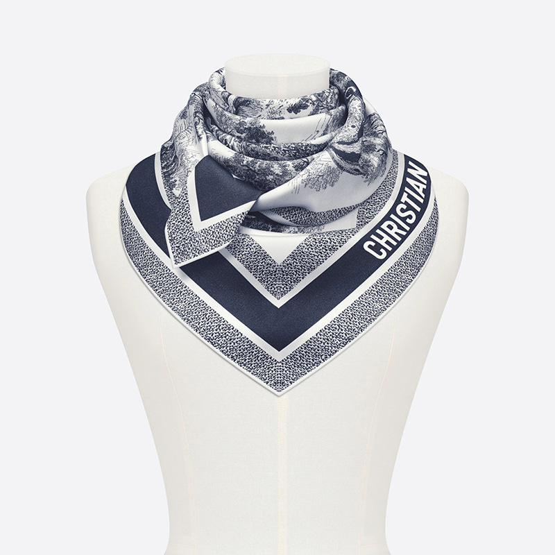 Dior Square Scarf Toile de Jouy Silk Blue