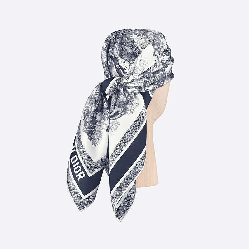 Dior Square Scarf Toile de Jouy Silk Blue