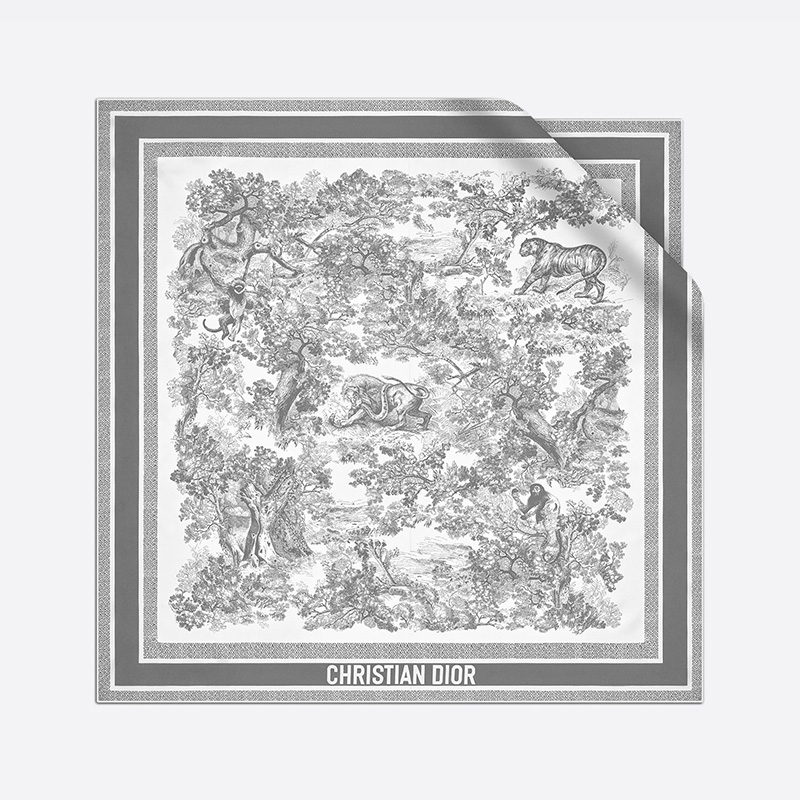 Dior Square Scarf Toile de Jouy Silk Grey