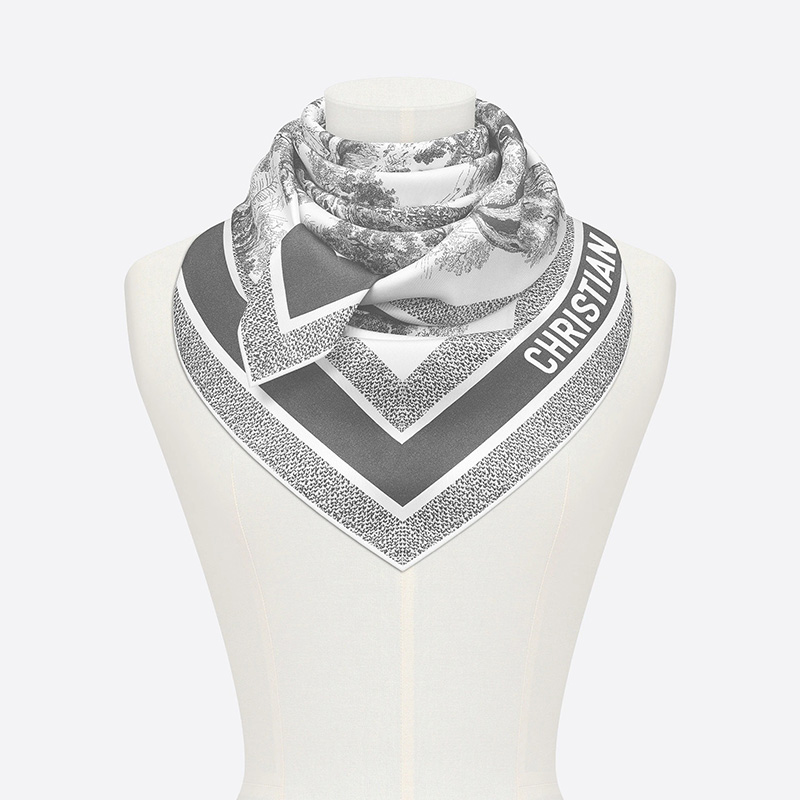 Dior Square Scarf Toile de Jouy Silk Grey