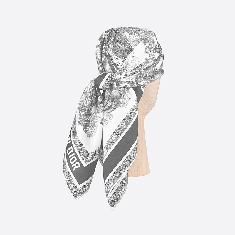 Dior Square Scarf Toile de Jouy Silk Grey