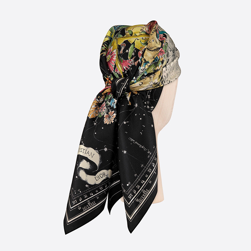 Dior Square Scarf Zodiac Silk Black