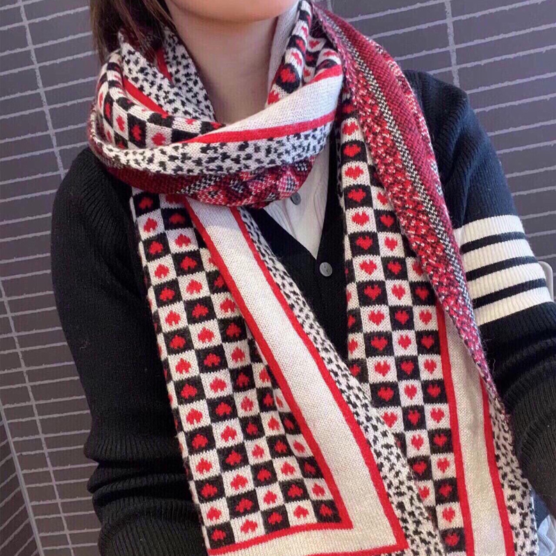 Dior Stole Dioramour D-Chess Hearts Wool Red