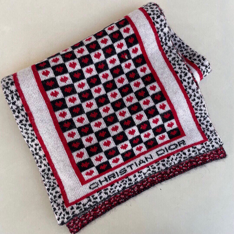 Dior Stole Dioramour D-Chess Hearts Wool Red