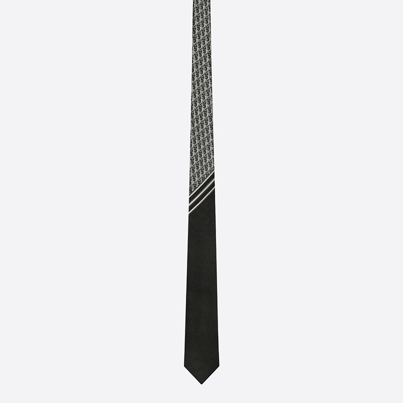 Dior Tie Striped Oblique Silk Black