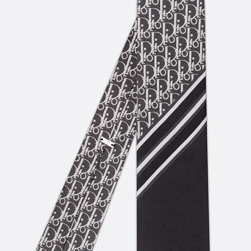 Dior Tie Striped Oblique Silk Black
