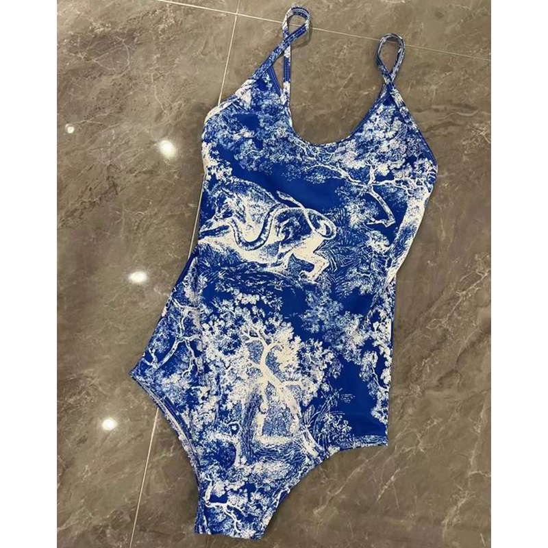 Dior Swimsuit Women Toile De Jouy Print Lycra Blue