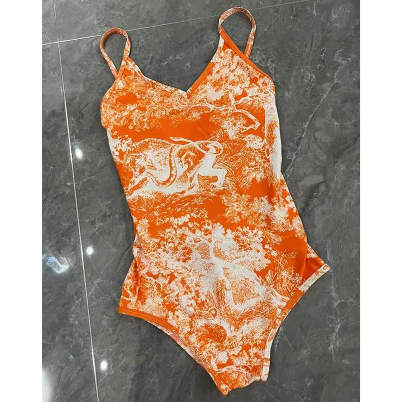 Dior Swimsuit Women Toile De Jouy Print Lycra Orange