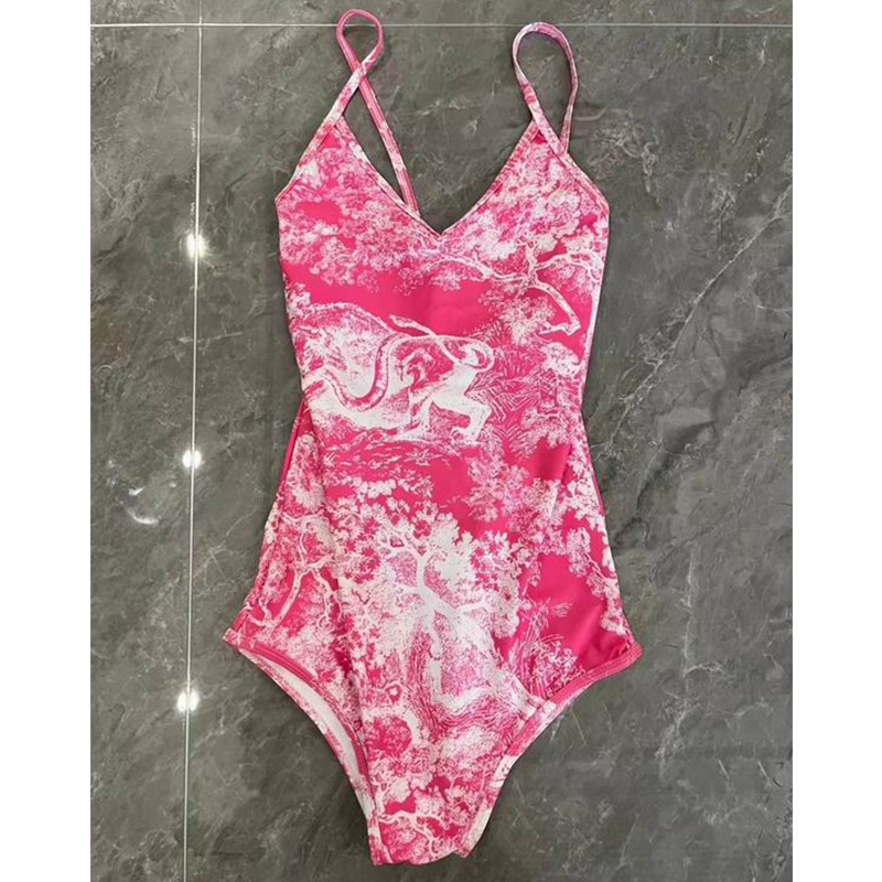 Dior Swimsuit Women Toile De Jouy Print Lycra Rose