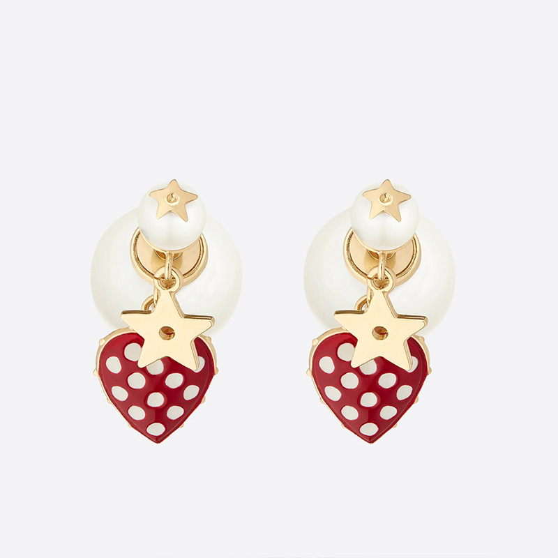 Dior Tribales Dioramour Earrings Metal/ White Resin Pearls and Red Lacquer with White Polka Dots Gold