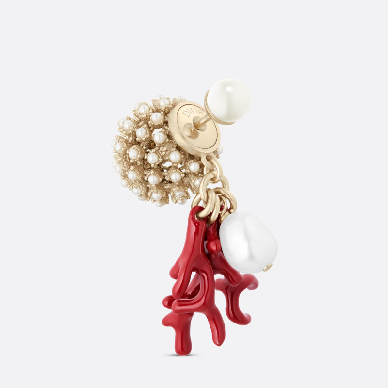 Dior Tribales Earrings Metal/ Pearls/ Freshwater Pearl and Lacquer Coral Gold/Red