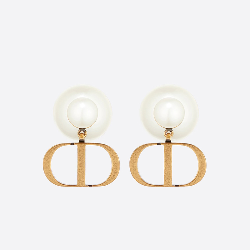 Dior Tribales Earrings Antique CD and White Resin Pearls Gold