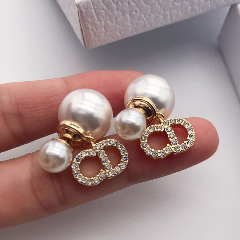 Dior Tribales Earrings Antique CD/ White Resin Pearls and White Crystals Gold