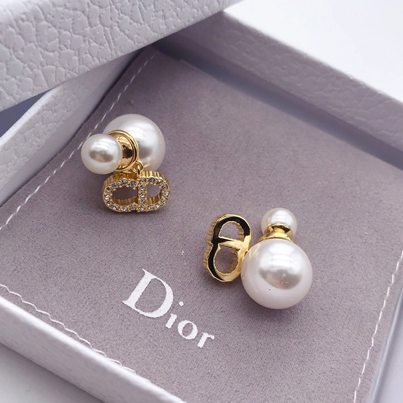 Dior Tribales Earrings Antique CD/ White Resin Pearls and White Crystals Gold