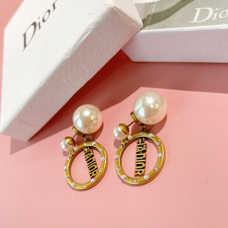 Dior Tribales Earrings Antique J'ADIOR/ White Resin Pearls And Silver Crystals Gold