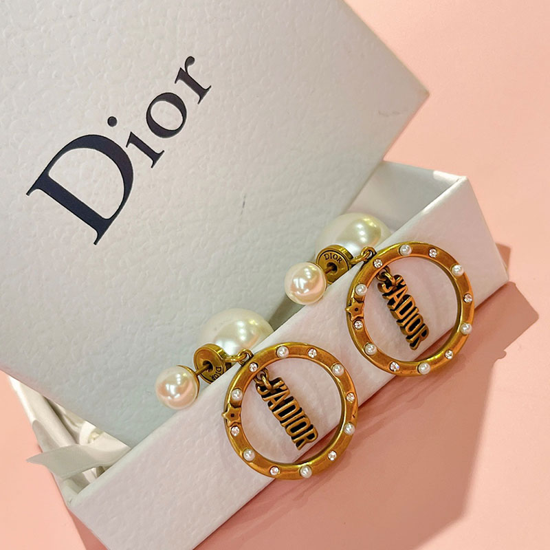 Dior Tribales Earrings Antique J'ADIOR/ White Resin Pearls And Silver Crystals Gold