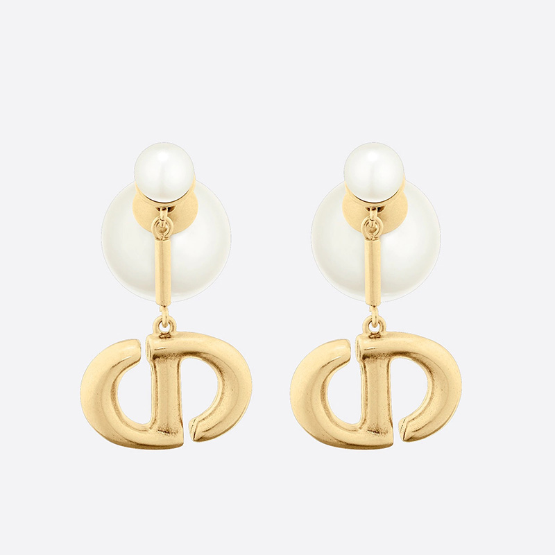 Dior Tribales Earrings CD Drop and White Resin Pearls Gold