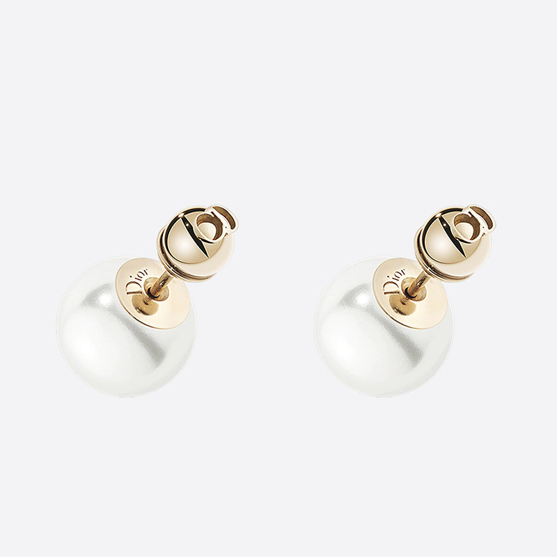 Dior Tribales Earrings CD Metal and White Resin Pearls Gold