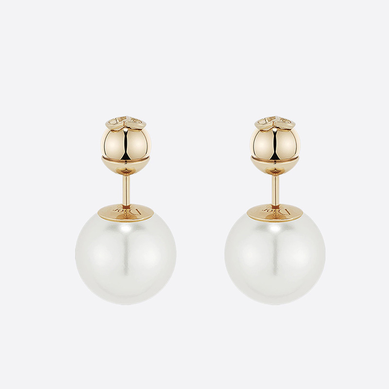 Dior Tribales Earrings CD Metal and White Resin Pearls Gold