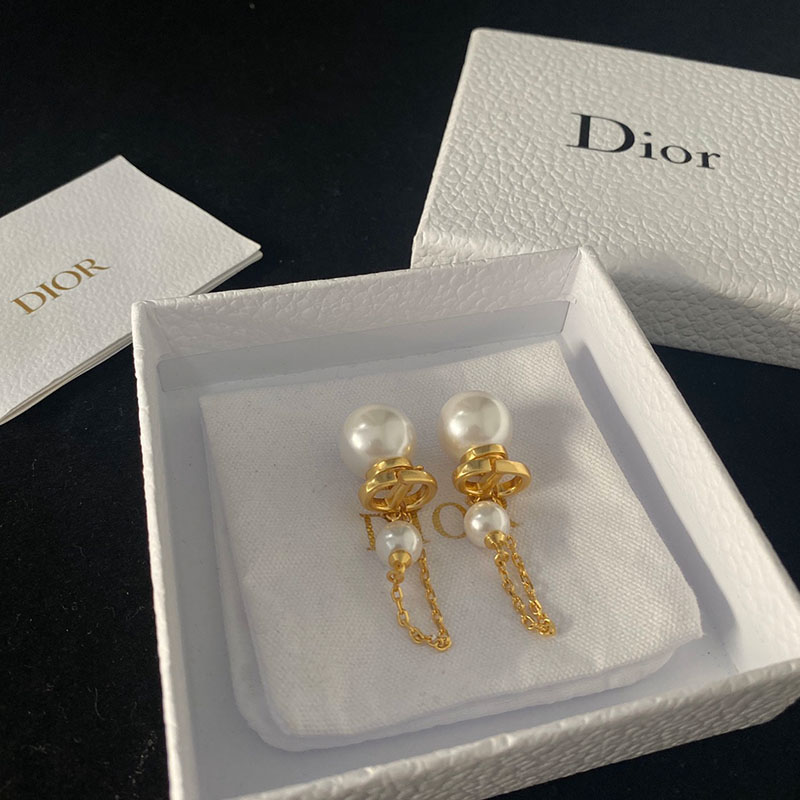 Dior Tribales Earrings Chain Metal And White Resin Pearls Gold