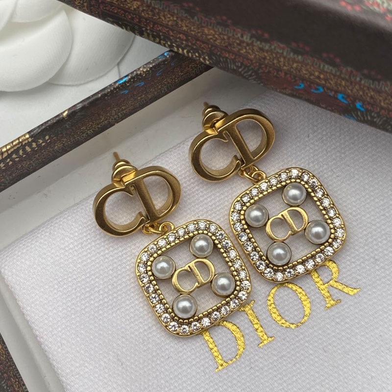 Dior Tribales Earrings Gold-finish Metal/ White Resin Pearls And White Crystals Gold