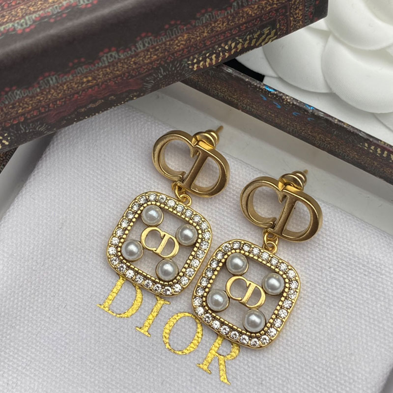 Dior Tribales Earrings Gold-finish Metal/ White Resin Pearls And White Crystals Gold