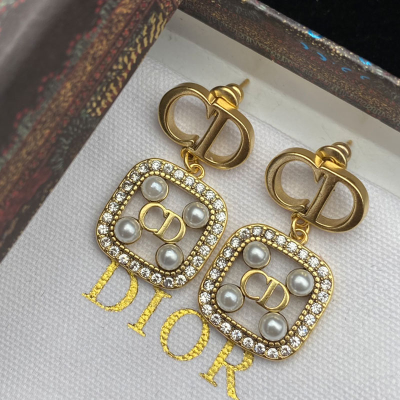 Dior Tribales Earrings Gold-finish Metal/ White Resin Pearls And White Crystals Gold