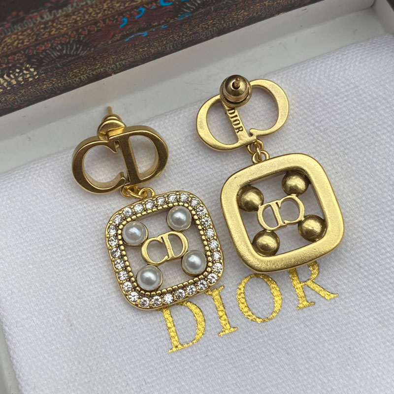 Dior Tribales Earrings Gold-finish Metal/ White Resin Pearls And White Crystals Gold
