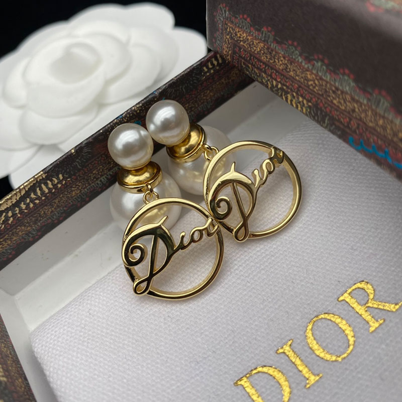 Dior Tribales Earrings Gold-Finish Metal And White Resin Pearls Gold